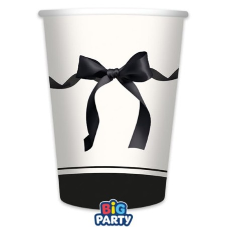 Bicchiere di Carta 250ml Avorio con Fiocco Nero "Très Chic" 6pz