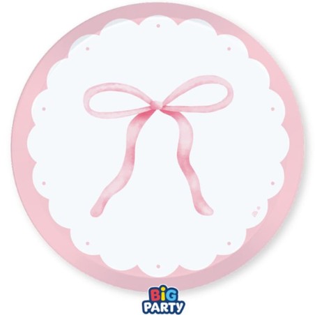 Piatto di Carta 24cm Bianco con Fiocco Rosa "Pink Bow Party" 6pz