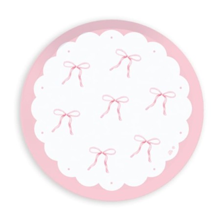 Piatto di Carta 18cm Bianco con Fiocchi Rosa "Pink Bow Party" 6pz