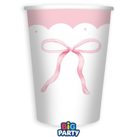 Bicchiere di Carta 250ml Bianco con Fiocco Rosa "Pink Bow Party" 6pz