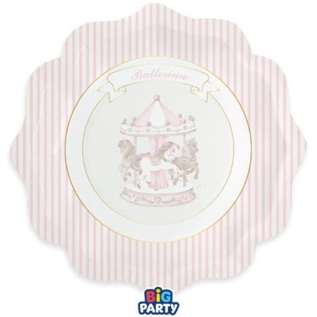 Piatto di Carta 25cm Battesimo Carillon Rosa con Giostrina 6pz