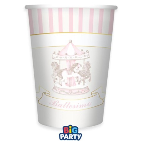 Bicchiere di Carta 250ml Battesimo Carillon Rosa con Giostrina 6pz