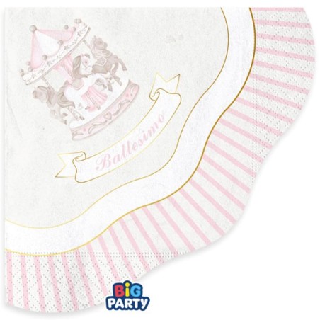Tovagliolo di Carta Ø33cm Battesimo Carillon Rosa con Giostrina 16pz