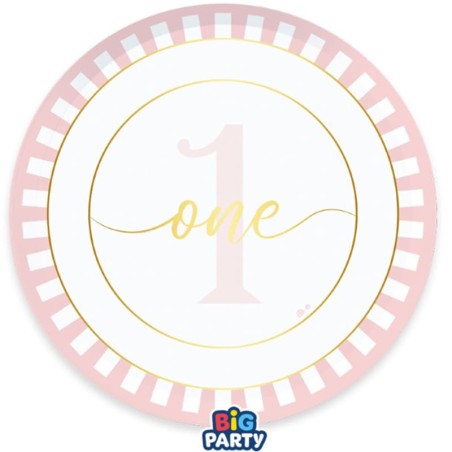 Piatto di Carta 24cm 1°Compleanno Rosa "One Today Pink" 6pz