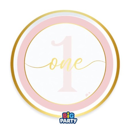 Piatto di Carta 18cm 1°Compleanno Rosa "One Today Pink" 6pz