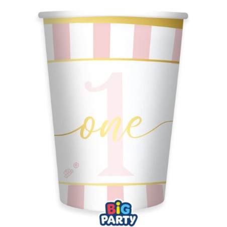 Bicchiere di Carta 250ml 1°Compleanno Rosa "One Today Pink" 6pz