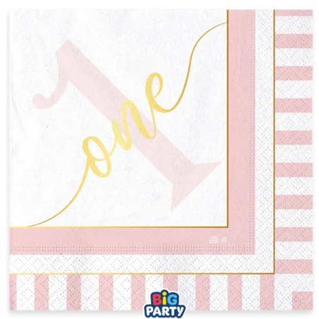Tovagliolo di Carta 33x33cm 1°Compleanno Rosa "One Today Pink" 16pz