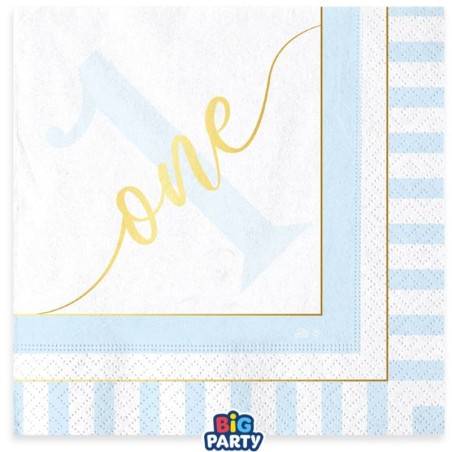 Tovagliolo di Carta 33x33cm 1°Compleanno Celeste "One Today" 16pz