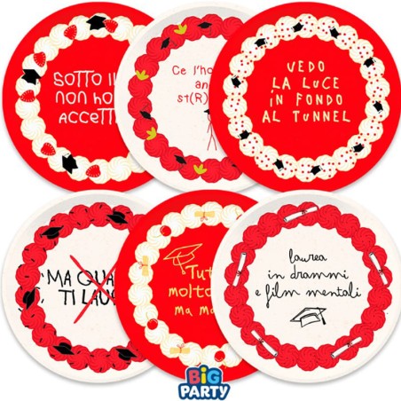 Piatto di Carta 18cm Assortito Laurea con Torta e Frase Spiritosa 6pz Tavola Laurea