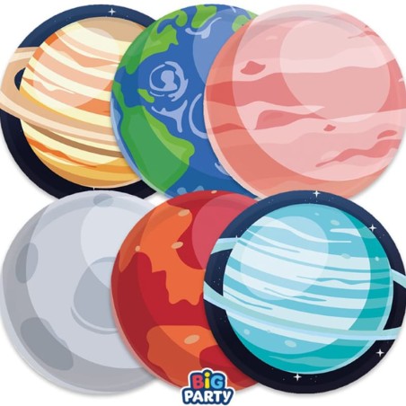 Piatto di Carta 18cm Mix di Pianeti nell'Universo "Universe" 6pz Festa a tema Universo