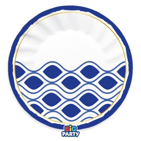 Piatto di Carta 25cm Ondulato con decoro Santorini 6pz