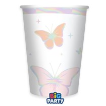 Bicchiere di Carta 250ml Farfalle Pastello Iridescenti "Butterfly" 6pz Festa Tema Farfalla