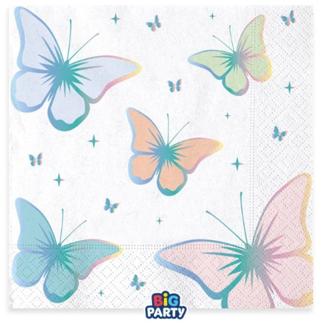 Tovagliolo di Carta 33x33cm con Farfalle Pastello "Butterfly" 16pz Festa Tema Farfalla