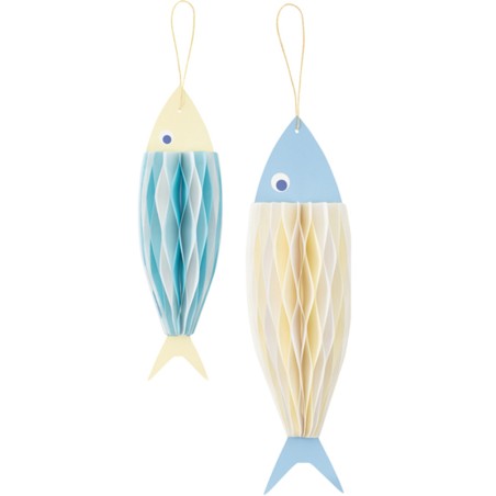 Decorazione di Carta a Nido d'Ape di Pesce Azzurro 2pz