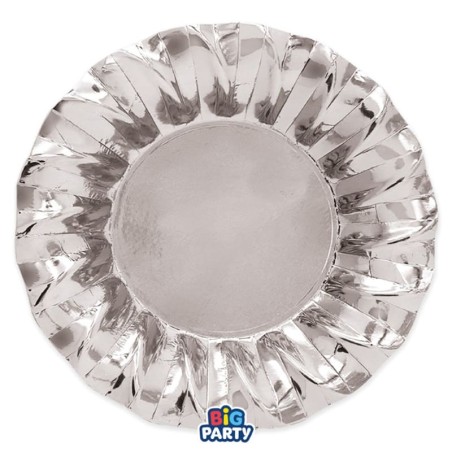 Piatto di Carta Fondo 24cm Smerlato Wavy Argento Metallizzato 6pz Argento "Silver"