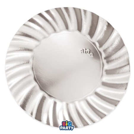 Piatto di Carta 25cm Smerlato Wavy Argento Metallizzato 6pz Argento "Silver"
