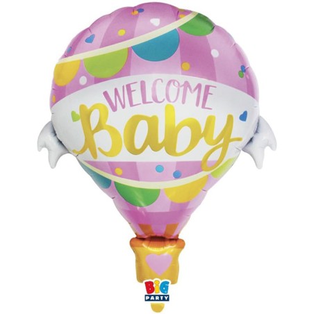 Palloncino in Foil 30" Mongolfiera Nascita Rosa "Welcome Baby" Palloncini Nascita Rosa