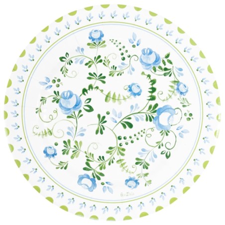 Piatto di Carta 27cm Azzurro e Verde "Floral Grace" 8pz Floral Grace