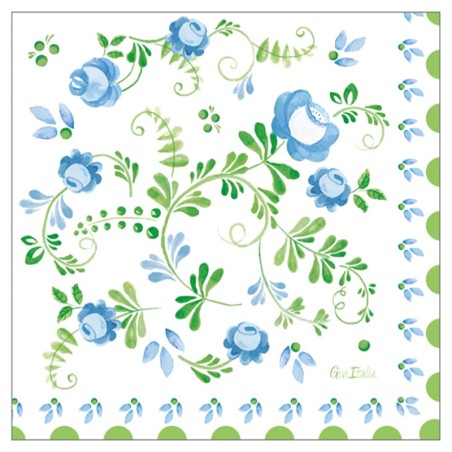 Tovagliolo di Carta 33x33cm Azzurro e Verde "Floral Grace" 16pz Floral Grace