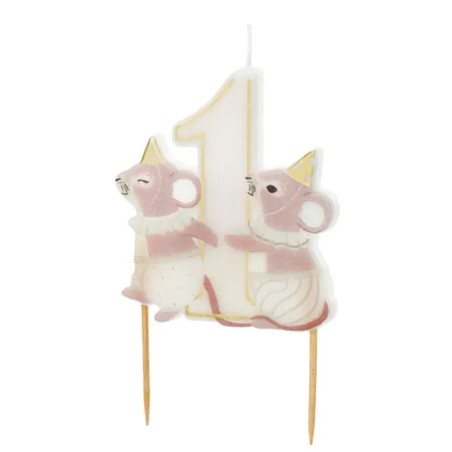 Candelina per 1° Compleanno con due Topolini e il N.1 Accessori 1° Compleanno