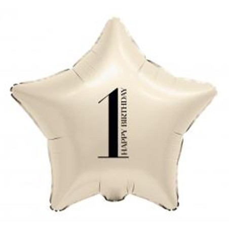 Palloncino in Foil 18" Stella Avorio Happy Birthday N.1 Serie di Numeri