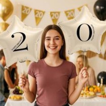 Palloncino in Foil 18" Stella Avorio Happy Birthday N.2 Serie di Numeri