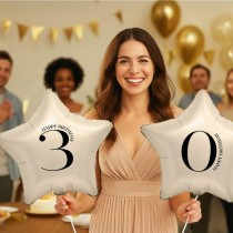 Palloncino in Foil 18" Stella Avorio Happy Birthday N.3 Serie di Numeri