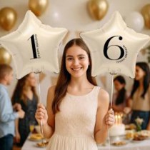 Palloncino in Foil 18" Stella Avorio Happy Birthday N.6 Serie di Numeri