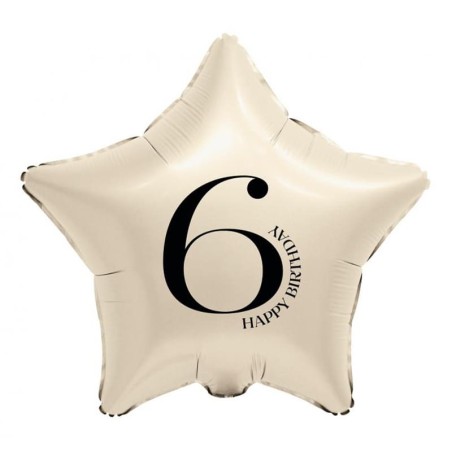 Palloncino in Foil 18" Stella Avorio Happy Birthday N.6 Serie di Numeri