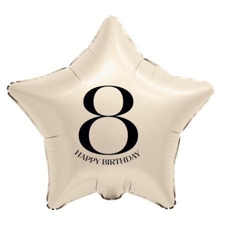Palloncino in Foil 18" Stella Avorio Happy Birthday N.8 Serie di Numeri