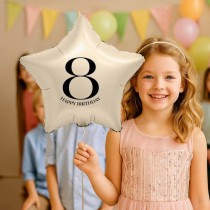 Palloncino in Foil 18" Stella Avorio Happy Birthday N.8 Serie di Numeri