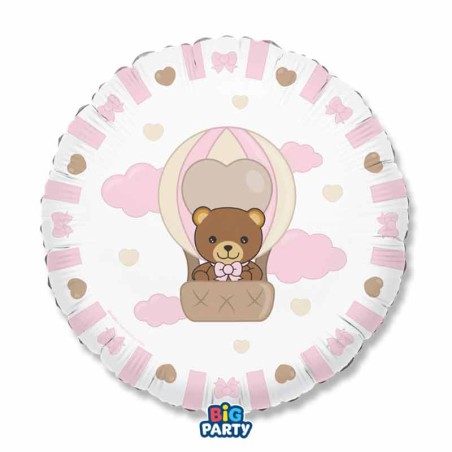 Palloncino in Foil 18" Mongolfiera e Teddy Friends by THUN Rosa Palloncini Nascita Rosa
