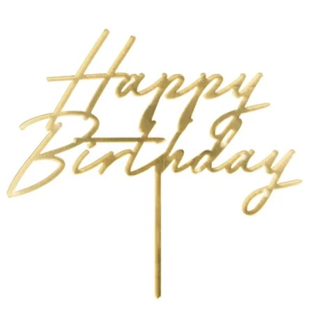 Cake Topper di Plastica 18cm Happy Birthday Oro Metallizzato Picks e Topper Eventi