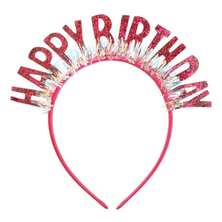 Cerchietto per Capelli Fucsia con Micro Paillettes "Happy Birthday" Cerchietti e Tiare
