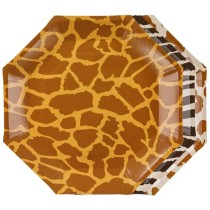 Piatto di Carta 23cm Ottagonale Assortito Animali del Safari 6pz Animal Print "Safari"