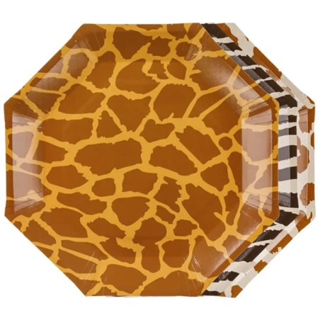 Piatto di Carta 23cm Ottagonale Assortito Animali del Safari 6pz Animal Print "Safari"