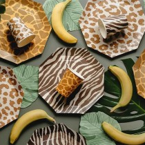 Piatto di Carta 23cm Ottagonale Assortito Animali del Safari 6pz Animal Print "Safari"