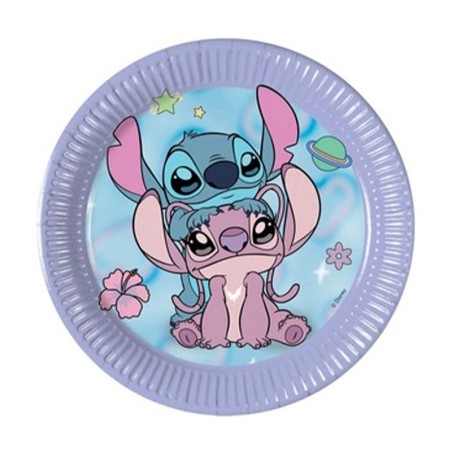 Piatto di Carta 20cm con Incantevoli Stitch & Angel Cute 8pz Stitch & Angel