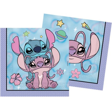 Tovagliolo di Carta 33x33cm con Incantevoli Stitch & Angel Cute 20pz Stitch & Angel