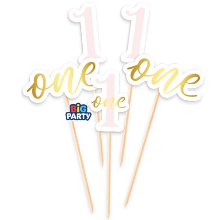 Mini Cake Topper di Carta 1°Compleanno Rosa "One Today Pink" 5pz