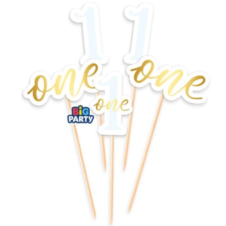 Mini Cake Topper di Carta 1°Compleanno Celeste "One Today Light Blue" 5pz