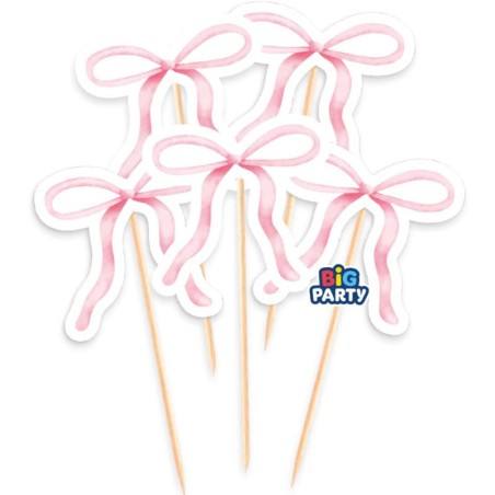Mini Cake Topper di Carta Fiocco Rosa "Pink Bow Party" 5pz