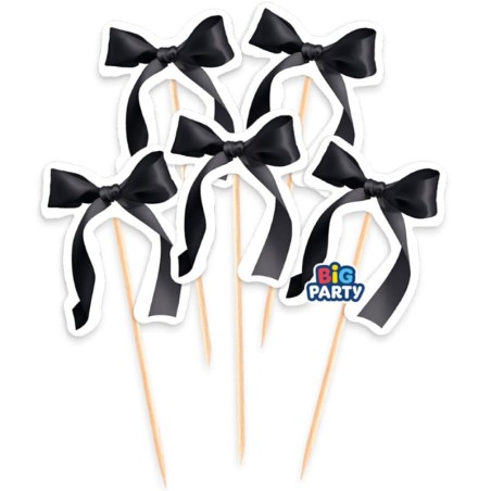 Mini Cake Topper di Carta Fiocco Nero "Très Chic" 5pz