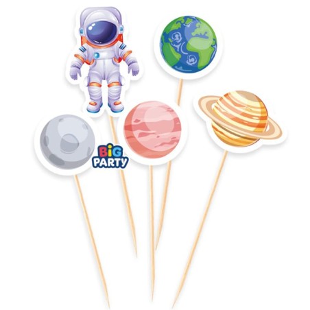Mini Cake Topper di Carta Astronauta e Pianeti nell'Universo "Universe" 5pz Festa a tema Universo