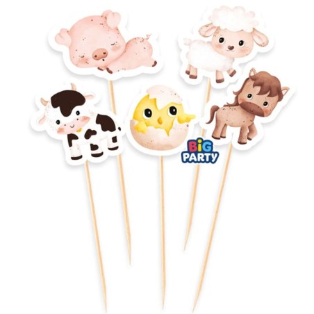 Mini Cake Topper di Carta Mix Animali della Fattoria "Little Farm" 5pz Fattoria