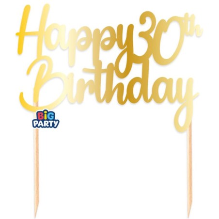 Maxi Cake Topper di Carta 20cm Oro Metallizzato Happy 30 Birthday Picks e Topper Eventi