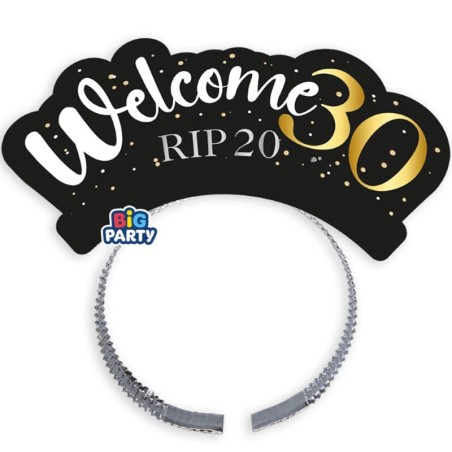 Cerchietto di Carta per Capelli 30 anni "Welcome 30 Rip 20" 4pz Accessori e Palloncini 30° Compleanno