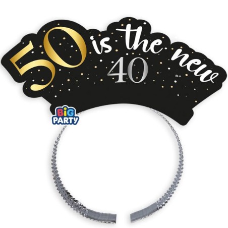 Cerchietto di Carta per Capelli 50 Anni "50 Is The New 40" 4pz Accessori e Palloncini 50° Compleanno