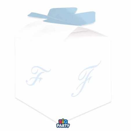 Scatolina Portaconfetti Cubetto con Lettera F Celeste 10pz