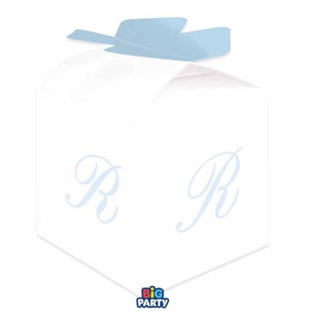 Scatolina Portaconfetti Cubetto con Lettera R Celeste 10pz